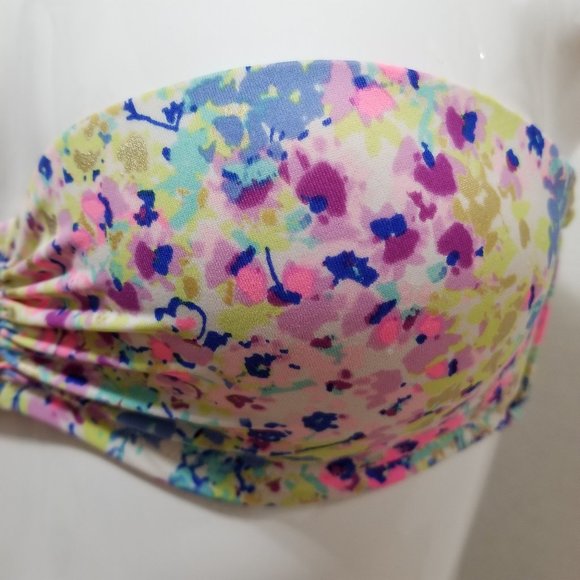 Victoria's Secret bikini top 32C strapless bandeau colorful floral ruched beach - Picture 7 of 14